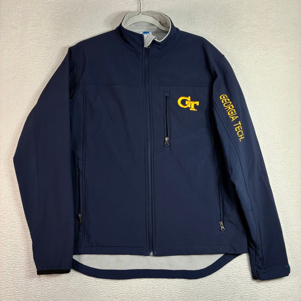 Georgia Tech Softshell Jacket Men M Blue Full Zip Lined NCAA Yellow Jacket
